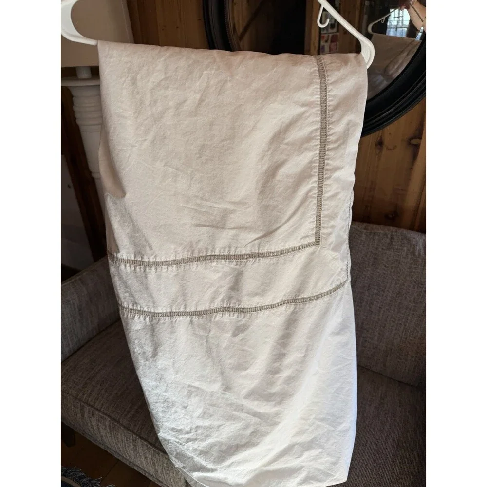 Pottery Barn Classic Cotton White Full/Queen Duvet W/ Tan Ladder Stitch